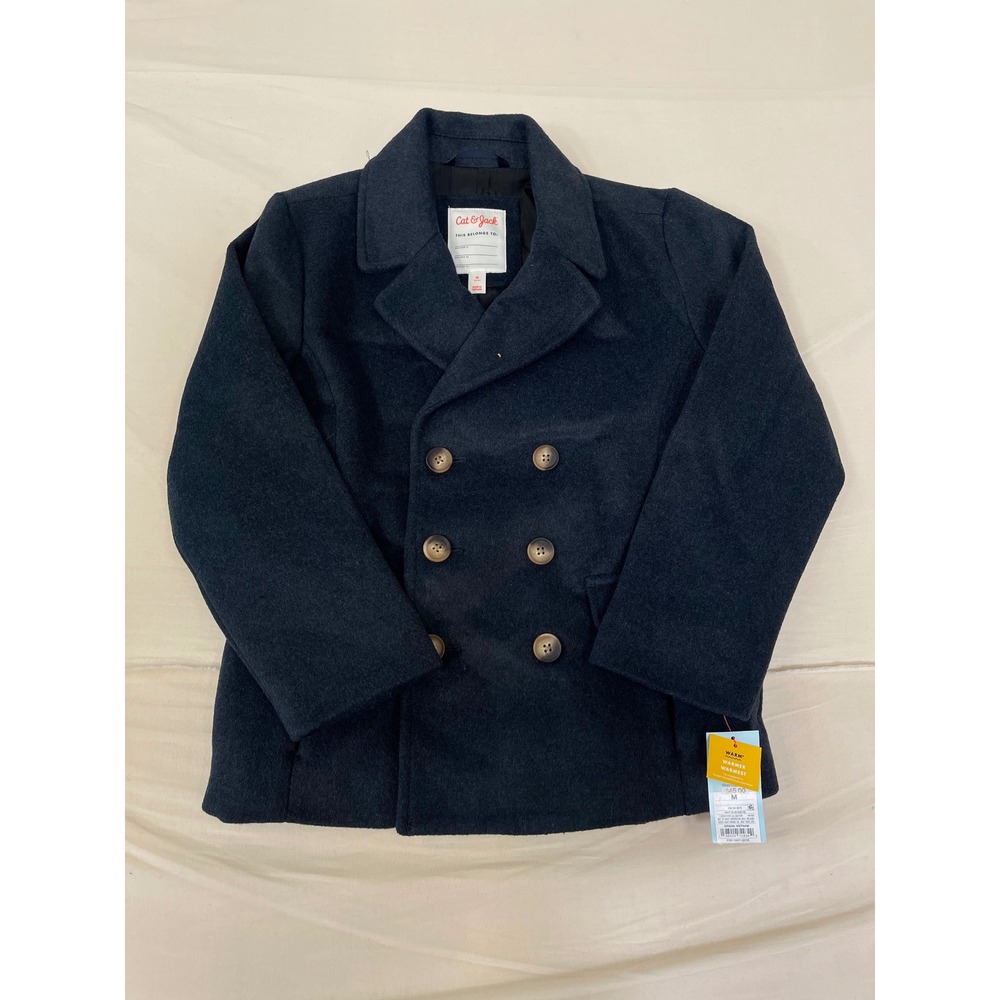 Cat & Jack Boys Navy Blue Double Breasted Peacoat Jacket Size M 8-10 NWT